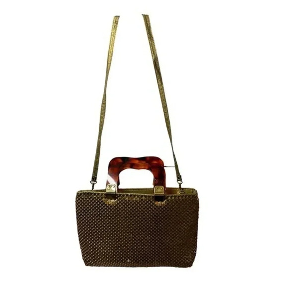 Womens Gold Sequins Detachable Strap Dual Top Handle Crossbody Handbag One Size - Picture 6 of 8
